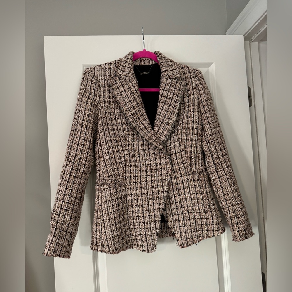 Elie Tahari Jezebel Tweed Frayed Trim Plaid Jacket Size 2 - Picture 6 of 10
